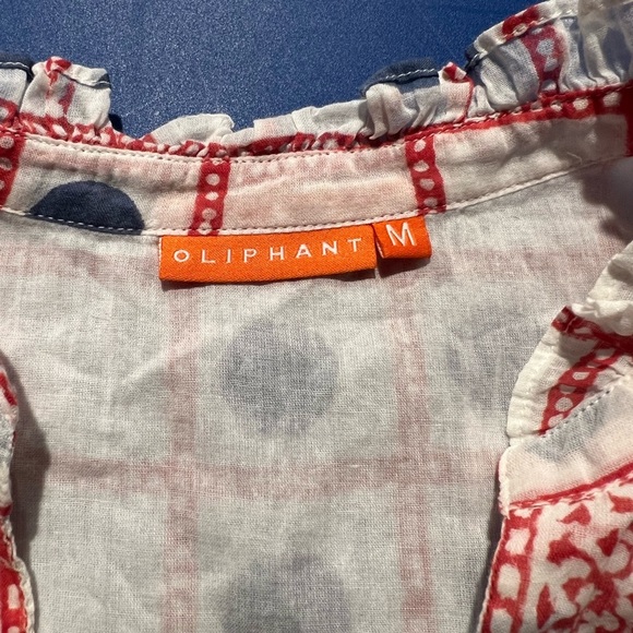 Oliphant Womens Domino Red Smocked Waist Ruffle Cotton Mini Dress Size Medium - Picture 6 of 10